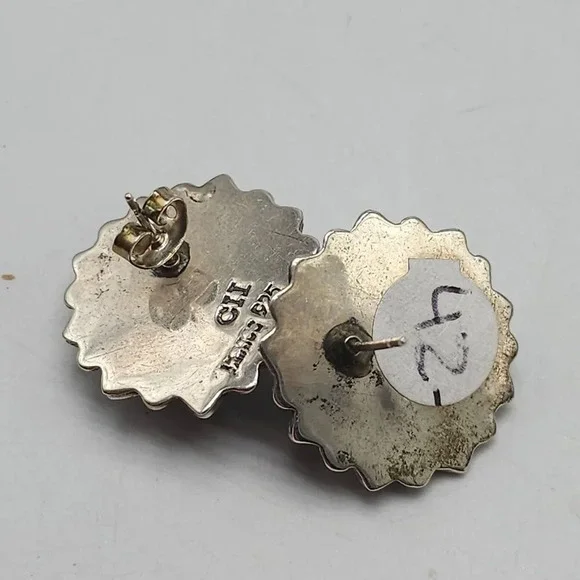 Vintage Sterling Silver CII Mexico Blue Lace Agate Sun Burst Earrings - Picture 3 of 6